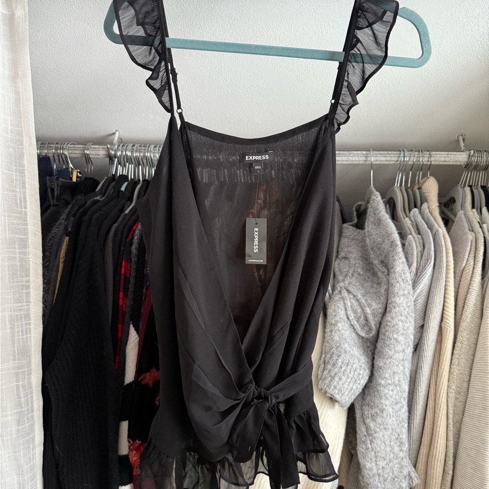 Express Black Sheer Ruffle Camisole
